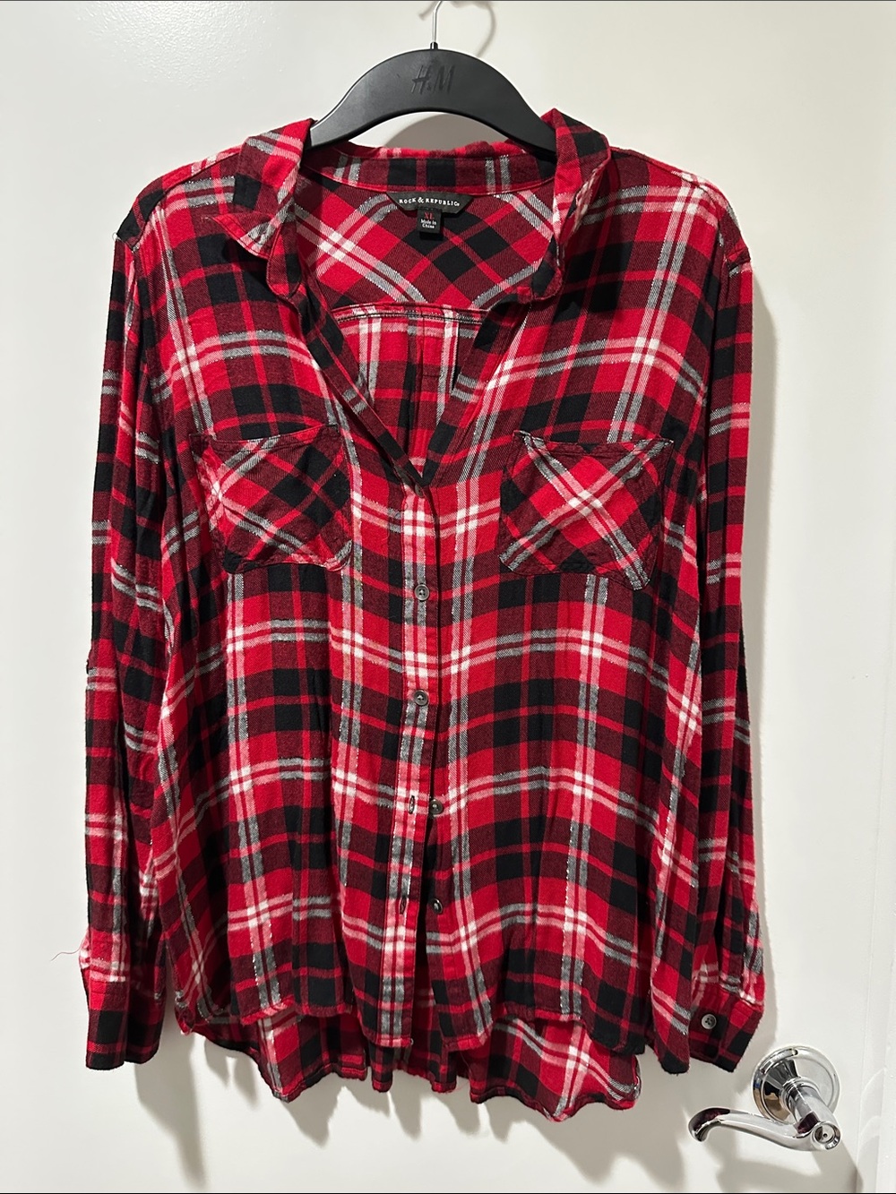 Rock & Republic Red Black Plaid Button-Down Shirt